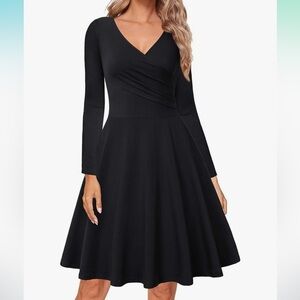 Black Long Sleeve A-line Dress